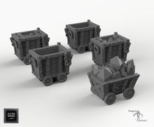 Load image into Gallery viewer, Mine Carts - 15mm 28mm 32mm Skyless Realms EC3D Wargaming Terrain D&amp;D DnD