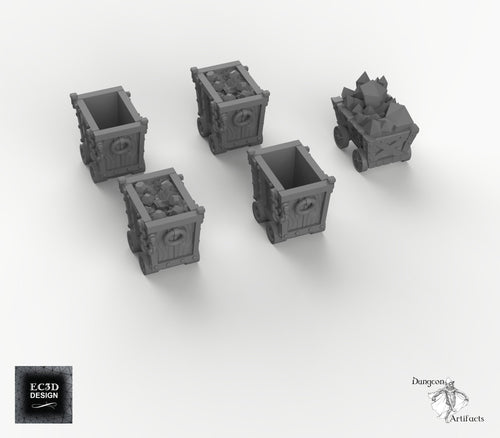 Mine Carts - 15mm 28mm 32mm Skyless Realms EC3D Wargaming Terrain D&D DnD