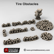 Load image into Gallery viewer, Tire Obstacles - 15mm 28mm 20mm 32mm Brave New Worlds Wasteworld Gaslands Terrain Scatter D&amp;D DnD