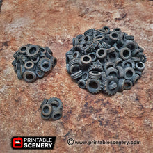 Load image into Gallery viewer, Tire Obstacles - 15mm 28mm 20mm 32mm Brave New Worlds Wasteworld Gaslands Terrain Scatter D&amp;D DnD