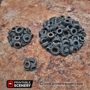 Tire Obstacles - 15mm 28mm 20mm 32mm Brave New Worlds Wasteworld Gaslands Terrain Scatter D&D DnD