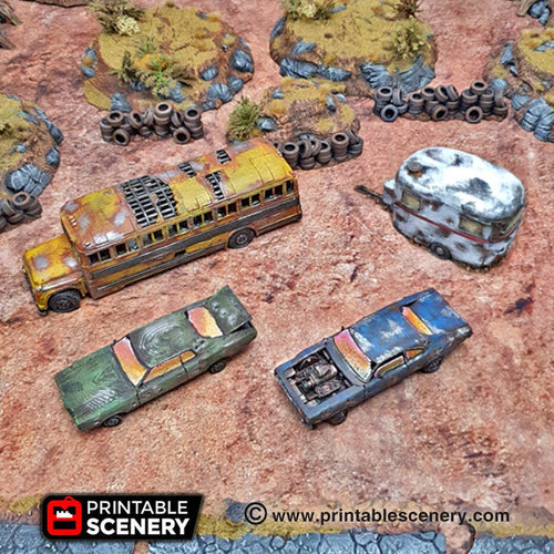 Abandoned Vehicle Set - 15mm 28mm 20mm 32mm Brave New Worlds Wasteworld Gaslands Terrain Scatter D&D DnD