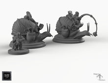 Load image into Gallery viewer, Snail-Riding Gnome Set - Snail Mount - 28mm 32mm EC3D Skyless Realms Wargaming Miniatures Monster D&amp;D DnD