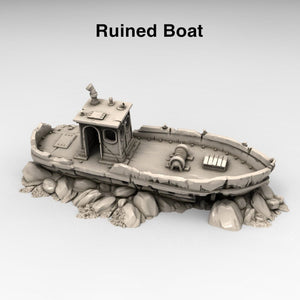 Ruined Fishing Boat - 15mm 28mm 20mm 32mm Brave New Worlds Wasteworld Gaslands Terrain Scatter D&D DnD