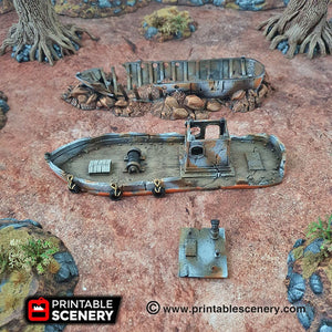 Ruined Fishing Boat - 15mm 28mm 20mm 32mm Brave New Worlds Wasteworld Gaslands Terrain Scatter D&D DnD