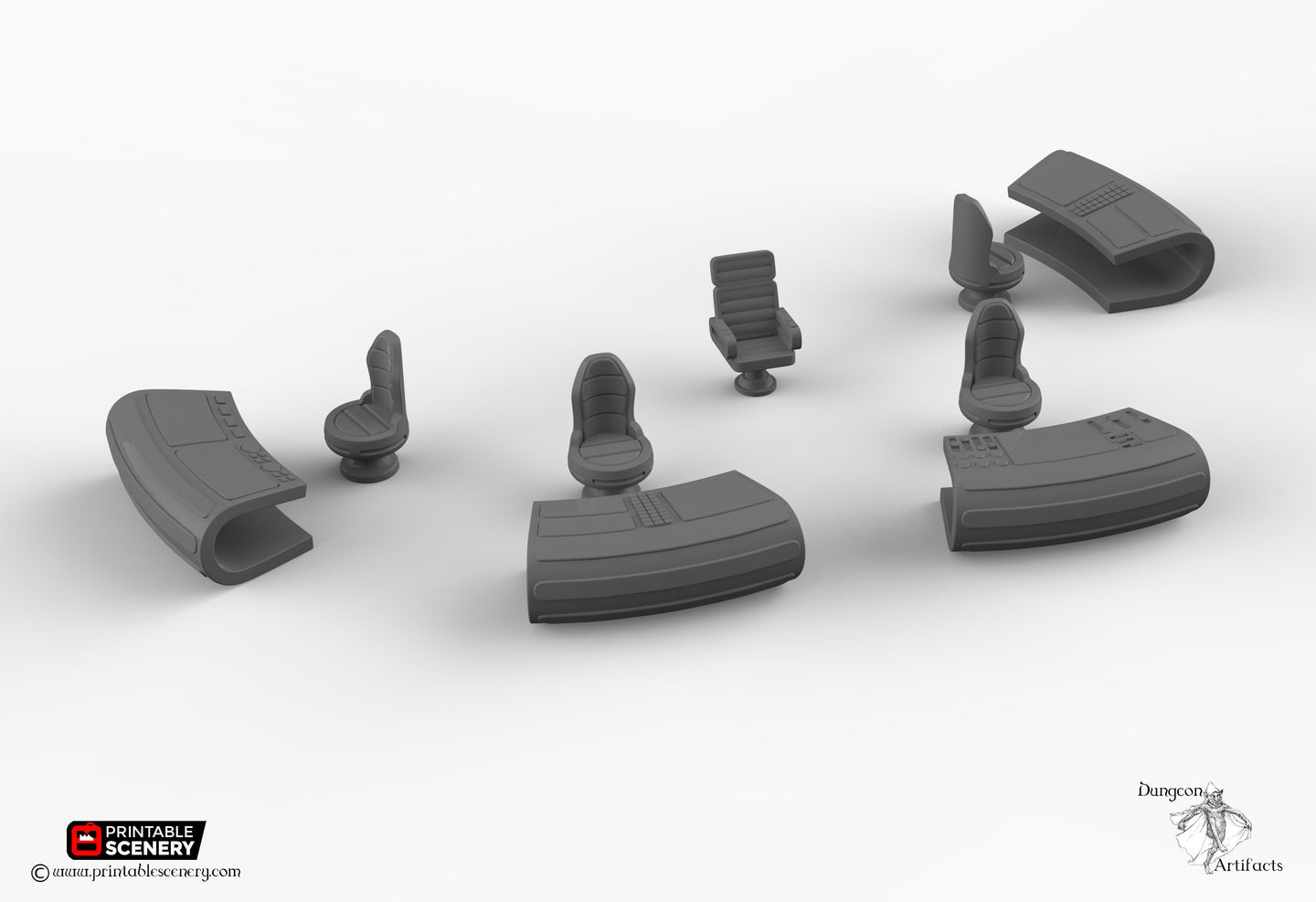 Starship Bridge Furnishings - 28mm 32mm Printable Scenery Tabletop Scatter Miniatures Terrain Console Starship