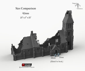 Ruined & Intact Medieval Church Bundle - 15mm 28mm 32mm 37mm Time Warp Wargaming Terrain Scatter D&D DnD