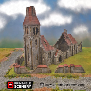 Ruined & Intact Medieval Church Bundle - 15mm 28mm 32mm 37mm Time Warp Wargaming Terrain Scatter D&D DnD