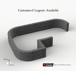 Modular City Walls - Clorehaven Schist Walls -  28mm 32mm Wargaming Terrain Scatter Dungeon D&D, DnD