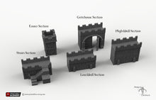 Load image into Gallery viewer, Winterdale Citadel Walls - Modular Medieval Castle Wall Set - 15mm 28mm 32mm Wargaming Terrain Scatter