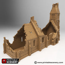 Load image into Gallery viewer, Ruined &amp; Intact Medieval Church Bundle - 15mm 28mm 32mm 37mm Time Warp Wargaming Terrain Scatter D&amp;D DnD