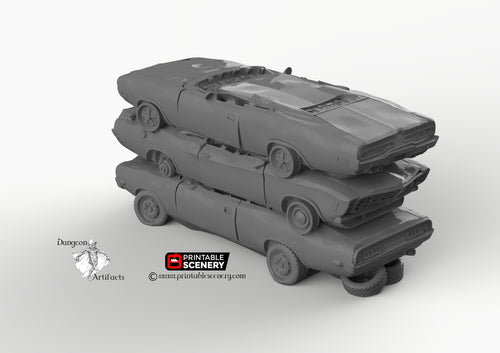 Stacked Junkyard Cars - 15mm 28mm 20mm 32mm Brave New Worlds Wasteworld Gaslands Terrain Scatter D&D DnD