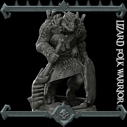 Lizardfolk Warrior - Lizardman Lizardmen Miniatures Monster Rocket Pig Games D&D, DnD