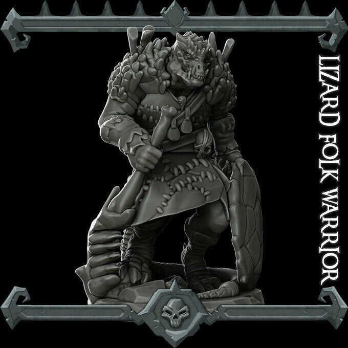 Lizardfolk Warrior - Lizardman Lizardmen Miniatures Monster Rocket Pig Games D&D, DnD