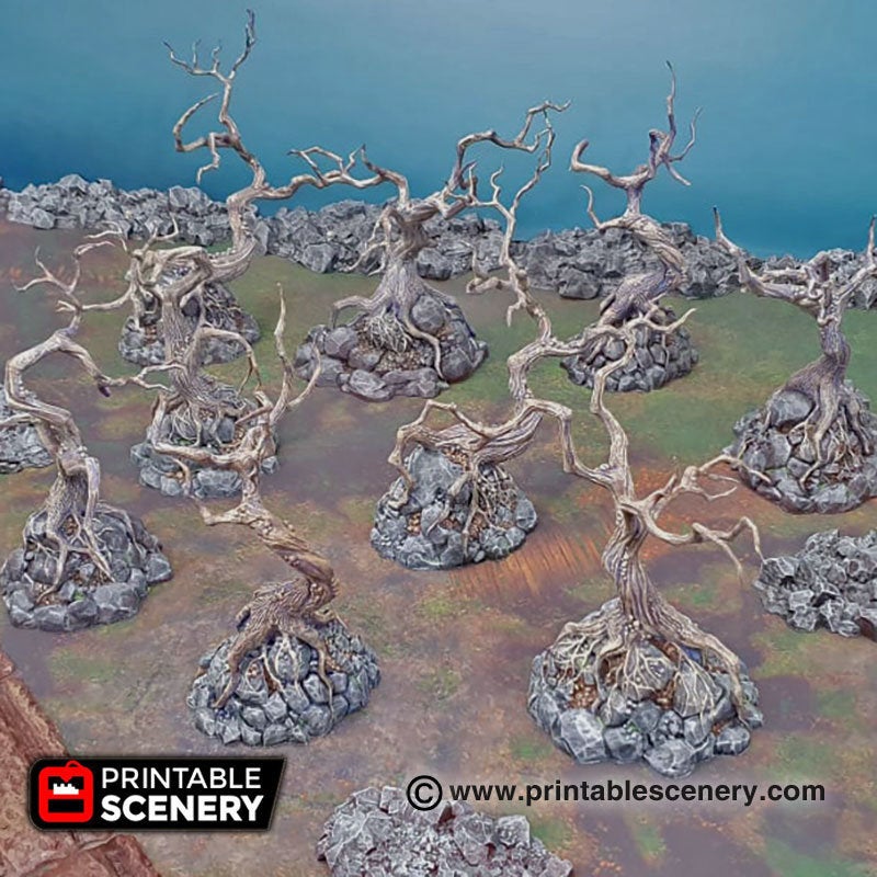 Contorted Trees - 15mm 20mm 25mm 28mm 32mm Printable Scenery Shadowfey Wilds Terrain Wargaming D&D DnD
