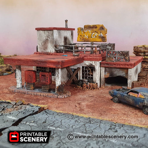 Derelict Gas Station - 28mm 20mm 32mm Brave New Worlds Wasteworld Gaslands Terrain D&D DnD