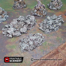 Load image into Gallery viewer, Jagged Rocks Scatter - Chunky Rocks - 15mm 28mm 32mm 40mm - Printable Scenery Shadowfey Wilds