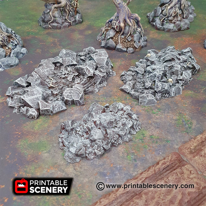 Jagged Rocks Scatter - Chunky Rocks - 15mm 28mm 32mm 40mm - Printable Scenery Shadowfey Wilds