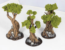 Load image into Gallery viewer, Painted Gnarly, Wildwood, and Skull Tree Set - Winterdale 28mm Wargaming Tabletop Scatter Terrain D&amp;D DnD