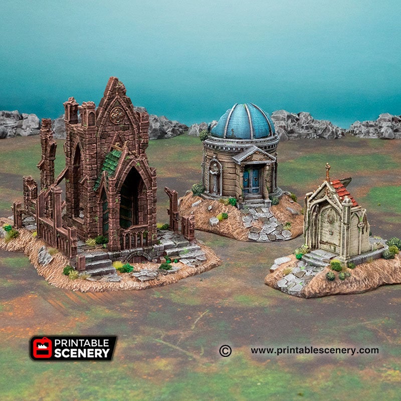 Hallowed Mausoleums - Shadowfey Wilds Grave Yard Cemetery 15mm 20mm 28mm 32mm Wargaming Terrain D&D DnD