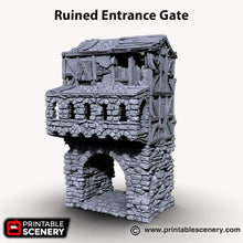 Load image into Gallery viewer, Ruined Gatehouse Entrance Gate - Shadowfey Ruins 15mm 20mm 28mm 32mm 37mm Wargaming Terrain D&amp;D DnD