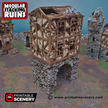 Load image into Gallery viewer, Ruined Gatehouse Entrance Gate - Shadowfey Ruins 15mm 20mm 28mm 32mm 37mm Wargaming Terrain D&amp;D DnD
