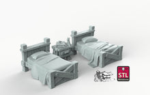 Load image into Gallery viewer, Wooden Beds - STL Miniatures Wargaming D&amp;D DnD