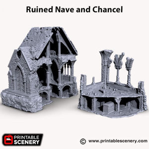 Ruined Nave and Chancel - Shadowfey Ruins 15mm 20mm 28mm 32mm 37mm Wargaming Terrain D&D DnD