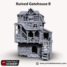 Load image into Gallery viewer, Ruined Gatehouse East Wing - Shadowfey Ruins 15mm 20mm 28mm 32mm 37mm Wargaming Terrain D&amp;D DnD