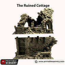 Load image into Gallery viewer, The Ruined Cottage - Hagglethorn Hollow Printable Scenery 15mm 20mm 28mm 32mm 37mm Wargaming Terrain D&amp;D DnD