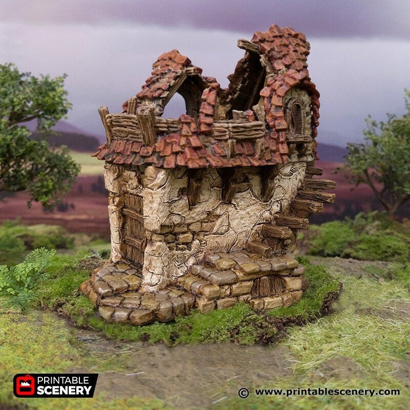 The Ruined Cottage - Hagglethorn Hollow Printable Scenery 15mm 20mm 28mm 32mm 37mm Wargaming Terrain D&D DnD