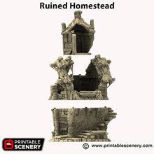 Load image into Gallery viewer, The Ruined Homestead - Hagglethorn Hollow Printable Scenery 15mm 20mm 28mm 32mm 37mm Wargaming Terrain D&amp;D DnD