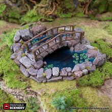 Load image into Gallery viewer, The Lovers Pool - Hagglethorn Hollow Printable Scenery Terrain D&amp;D DnD Lovers&#39; Lover&#39;s Pond Bridge Garden