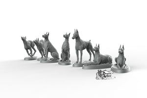 Dobermanns - Printomancer3D Printomancer Miniatures Wargaming D&D DnD Pack Doberman Pinscher Dogs Dog