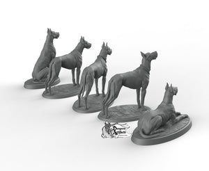 Great Danes - Printomancer3D Printomancer Miniatures Wargaming D&D DnD Pack Dogs Dog