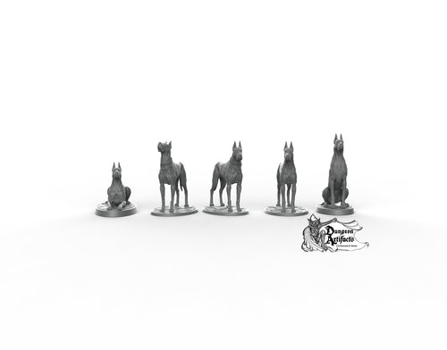 Great Danes - Printomancer3D Printomancer Miniatures Wargaming D&D DnD Pack Dogs Dog