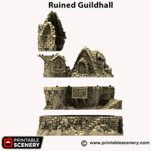 Load image into Gallery viewer, Ruined Guildhall - Hagglethorn Hollow Printable Scenery 15mm 20mm 28mm 32mm 37mm Terrain D&amp;D DnD Mansion