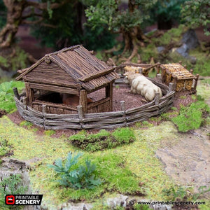 Oxen Enclosure - Hagglethorn Hollow Printable Scenery 20mm 28mm 32mm 37mm Terrain D&D DnD Bull Cow