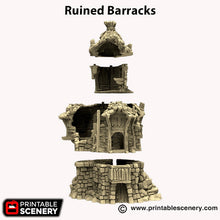 Load image into Gallery viewer, Ruined Barracks - Hagglethorn Hollow Printable Scenery 15mm 20mm 28mm 32mm 37mm Wargaming Terrain D&amp;D DnD