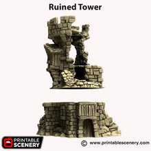 Load image into Gallery viewer, Hagglethorn Ruined Tower - Hagglethorn Hollow Printable Scenery 15mm 20mm 28mm 32mm 37mm Wargaming Terrain D&amp;D DnD outpost