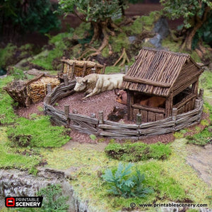 Oxen Enclosure - Hagglethorn Hollow Printable Scenery 20mm 28mm 32mm 37mm Terrain D&D DnD Bull Cow