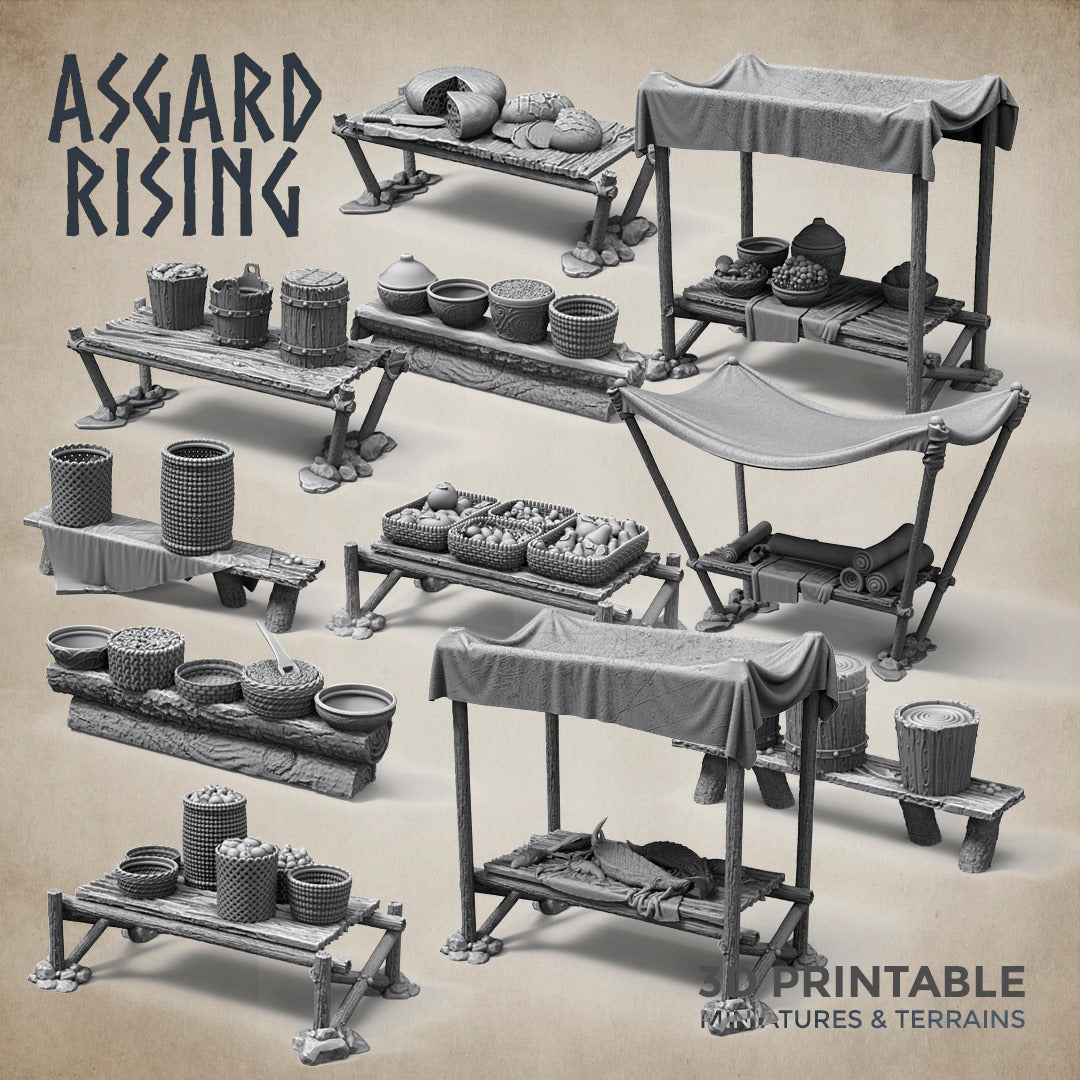 Rural Market Stalls Modular Set - Asgard Rising Miniatures - Wargaming D&D DnD