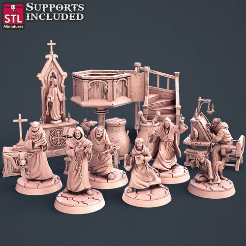 Abbey Monks Set - STL Miniatures - Wargaming D&D DnD