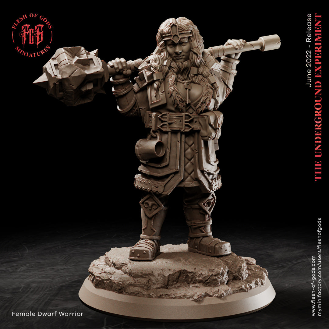 Female Dwarf Warrior - The Underground Experiment - Flesh of Gods Wargaming D&D DnD