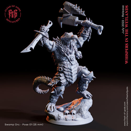Swamp Orc with Dual Weapons - Whispers in the Wetlands - Flesh of Gods Wargaming D&D DnD