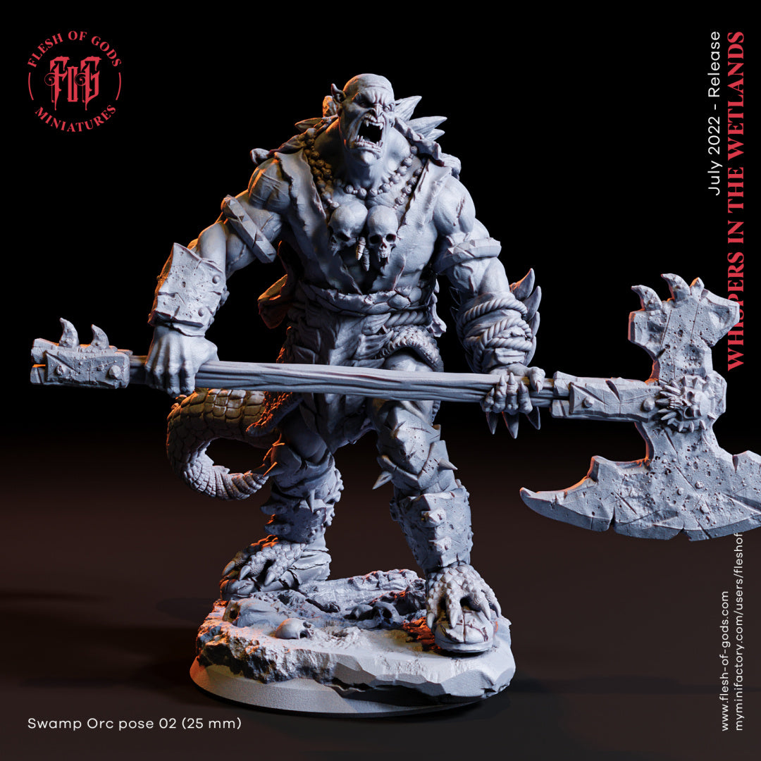 Swamp Orc with Battleaxe - Whispers in the Wetlands - Flesh of Gods Wargaming D&D DnD