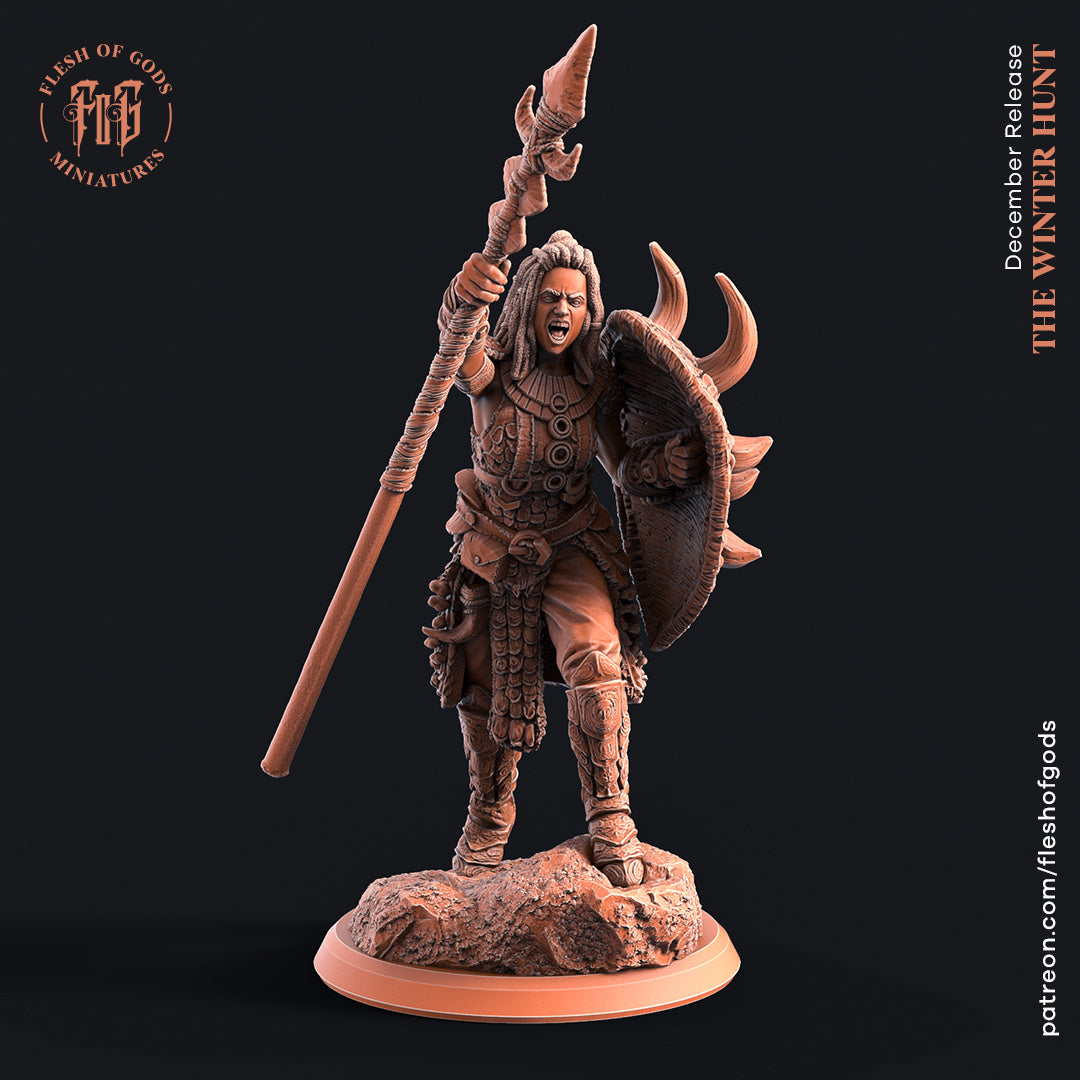 Faraine, The Tribal Warrior - The Winter Hunt - Flesh of Gods Wargaming D&D DnD