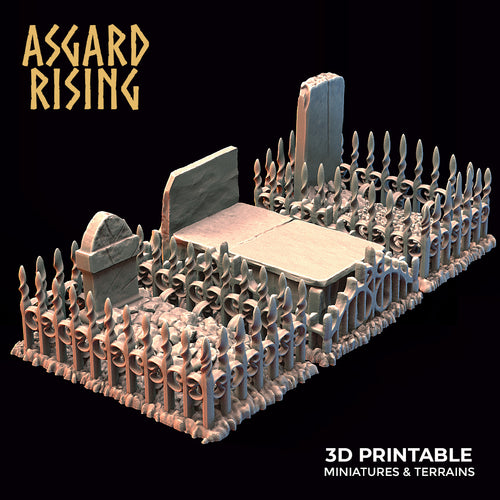 Grave Stone Set with Cemetery Fencing - Asgard Rising Graves - Wargaming D&D DnD