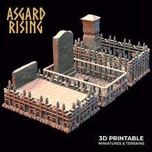 Load image into Gallery viewer, Grave Stone Set with Cemetery Fencing - Asgard Rising Graves - Wargaming D&amp;D DnD