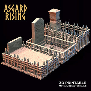 Grave Stone Set with Cemetery Fencing - Asgard Rising Graves - Wargaming D&D DnD